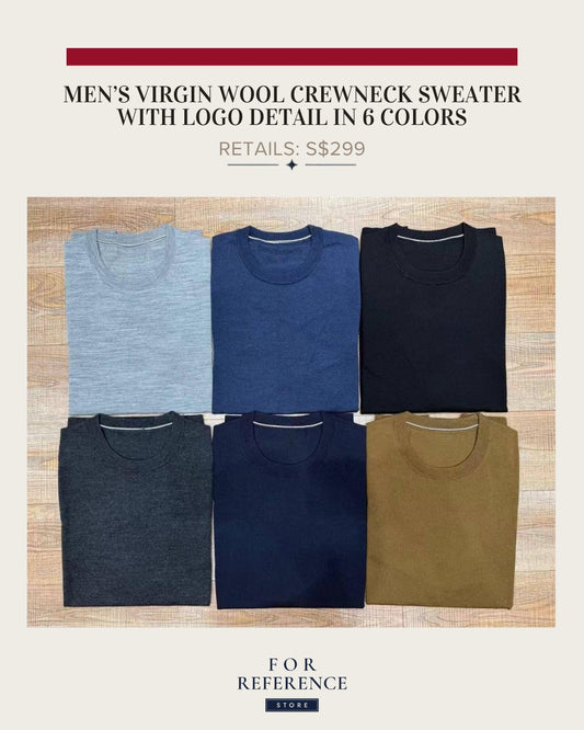 Men's Virgin wool crewneck sweater with logo detail in 6 colors