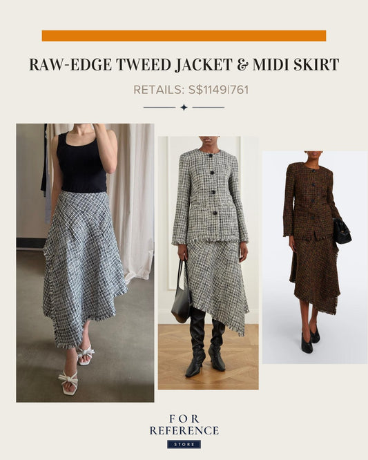 Raw Edge tweed jacket and midi skirt