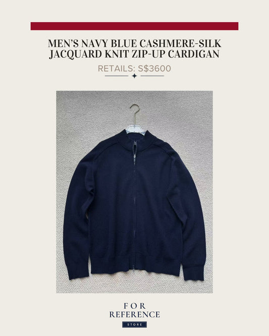 Men's Navy Blue cashmere silk  jacquard knit zip up cardigan
