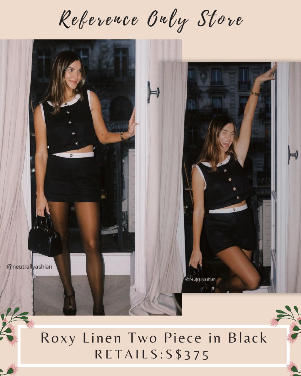 2 colors! Ref Roxy Linen Two piece Set in black or white