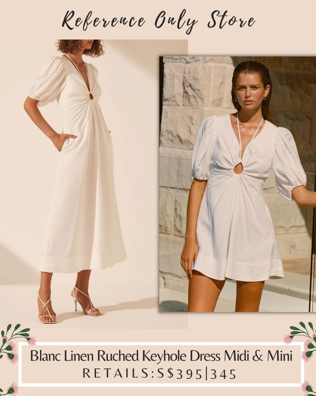 SJ Blanc Linen Ruched Keyhole Dress Midi & Mini