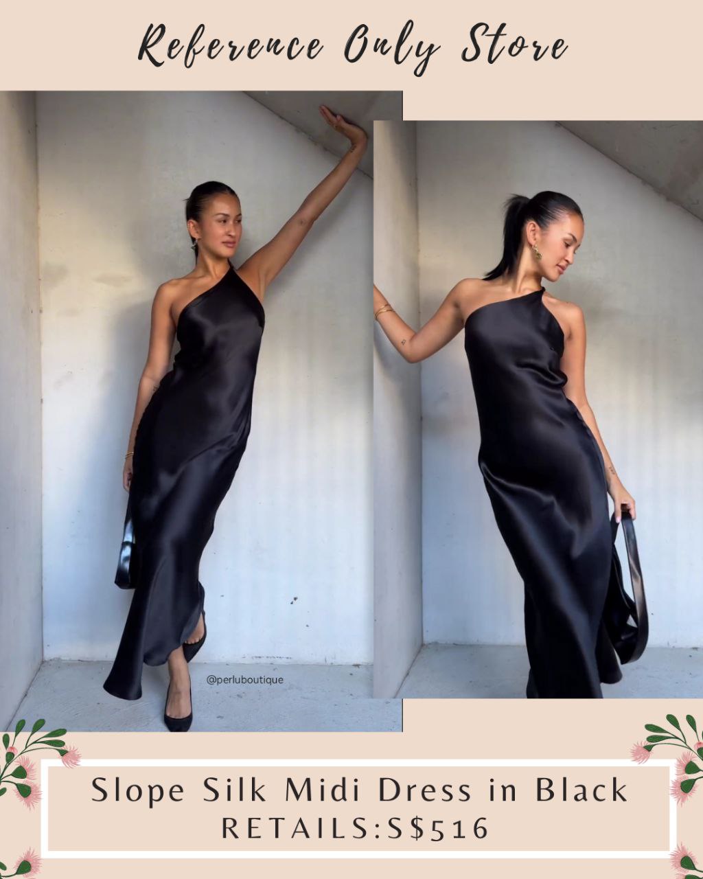 SL Slope Silk Black Midi Dress