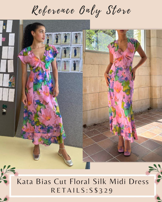 RBY Kata bias cut floral silk midi dress