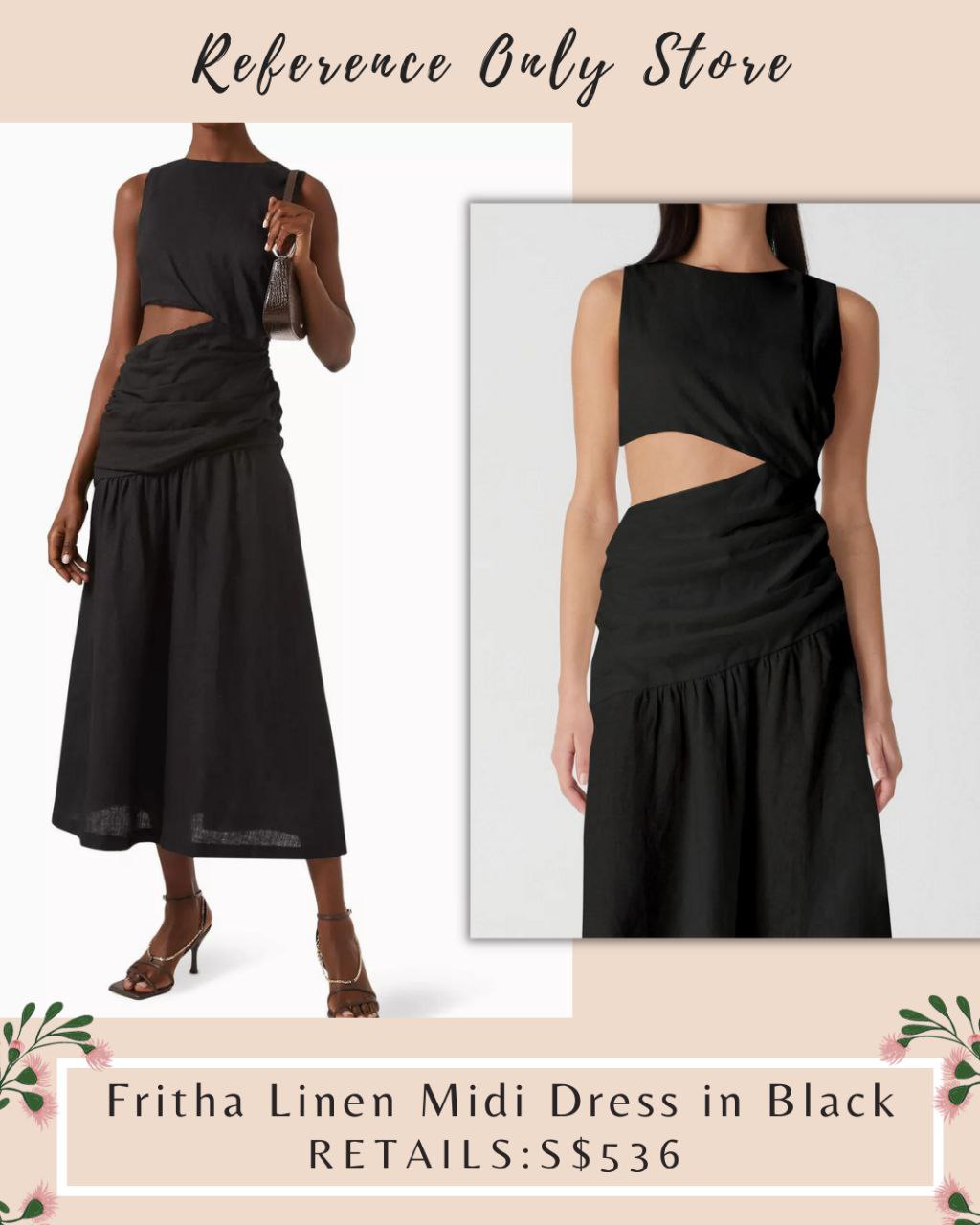 MS Fritha Linen Midi Dress in black