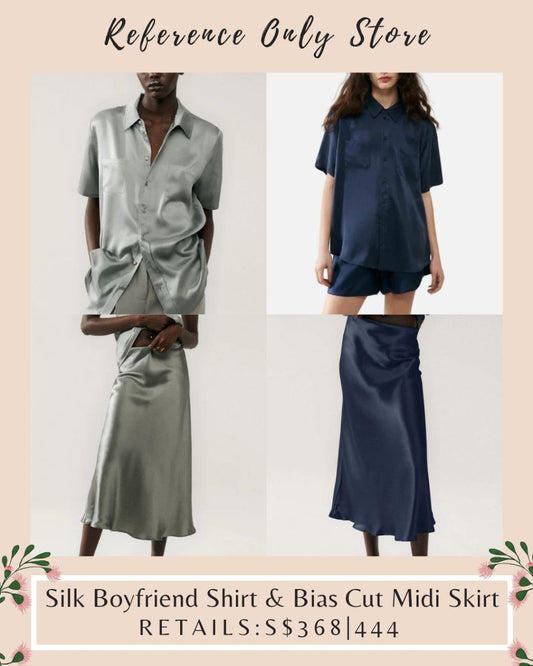 SL Silk Boyfriend Shirt & Midi Bias Skirt