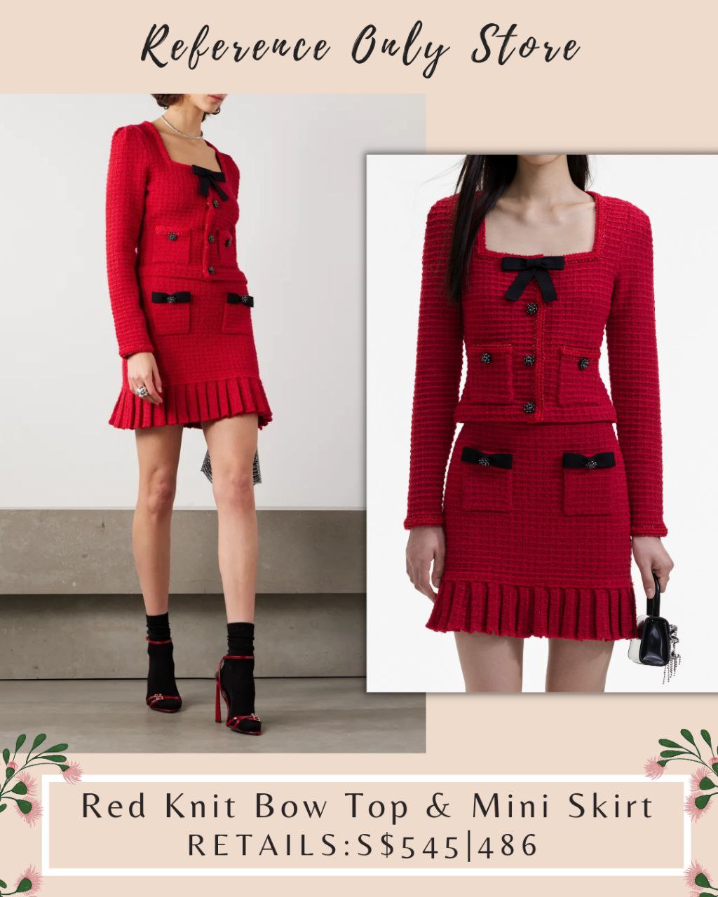 SP Red knit bow top & mini skirt set