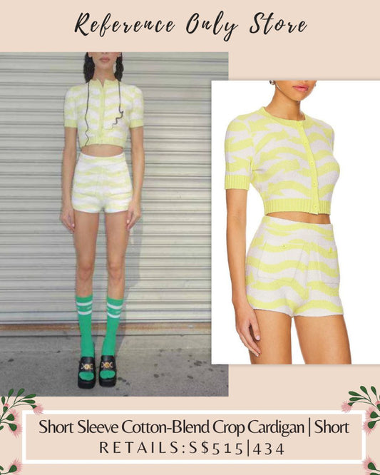 JT Short sleeve cotton blend yellow cardigan / shorts