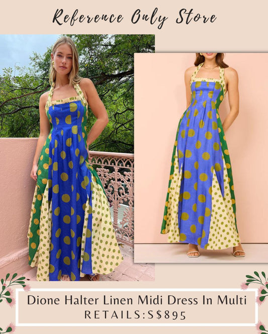 AM Dione Halter Linen Midi Dress