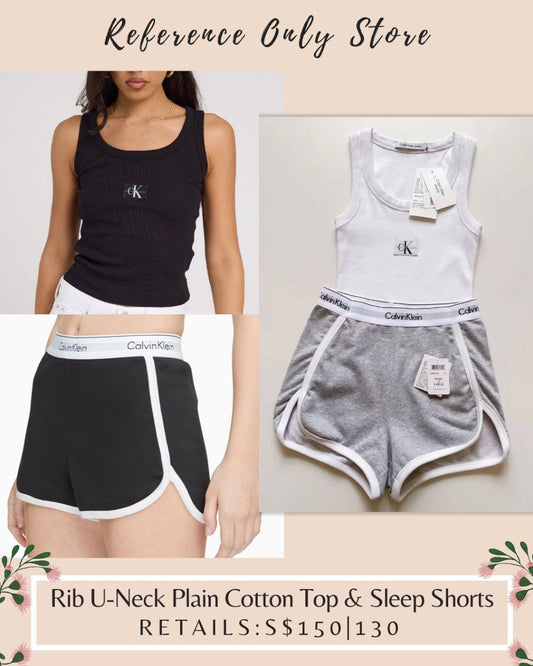 CK Rib U neck plain cotton top & sleep shorts