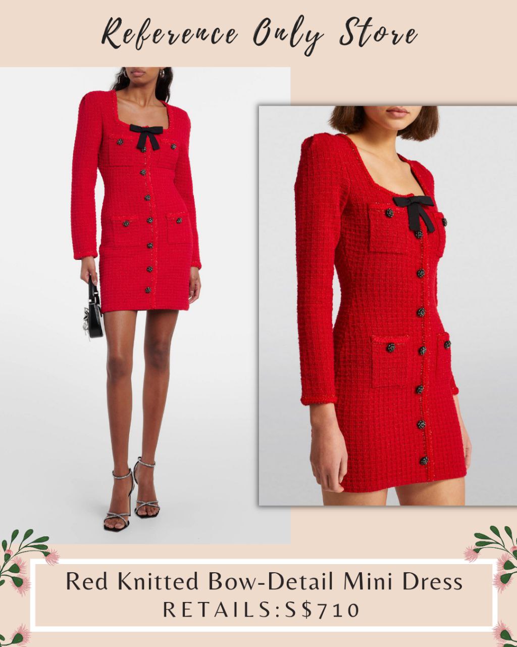 SP Red Knitted Bow Detail Mini Dress