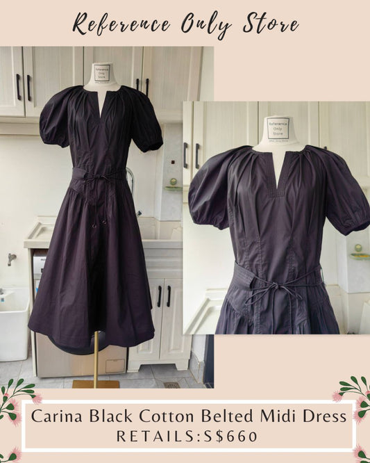 UJ Carina Black Belted Cotton Midi Dress