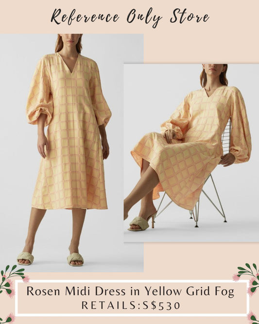 GN Rosen Midi Dress in yellow grid fog