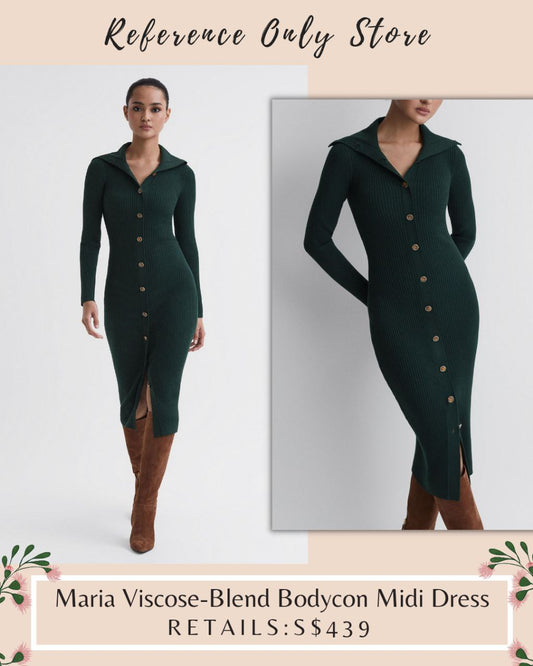 RS Maria Deep Green Viscose Blend Bodycon Dress