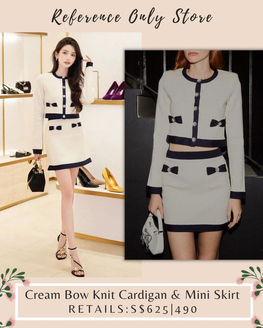 SP Cream Bow Knit Cardigan & Mini Skirt (Set)