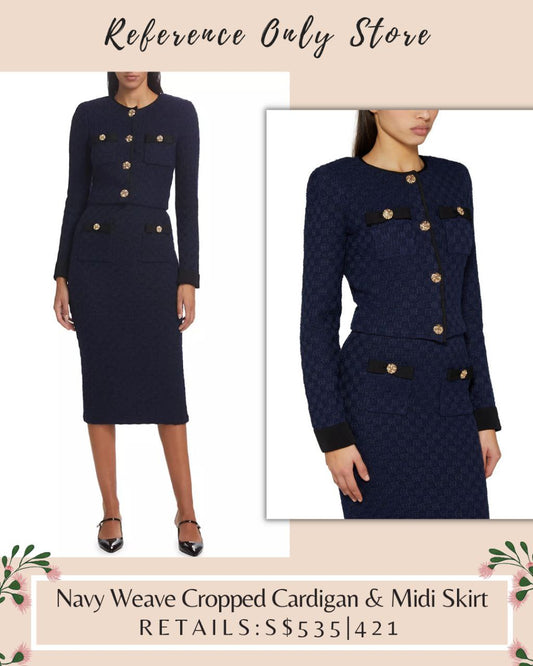 SP Navy Weave Cropped Cardigan & Midi Skirt Set