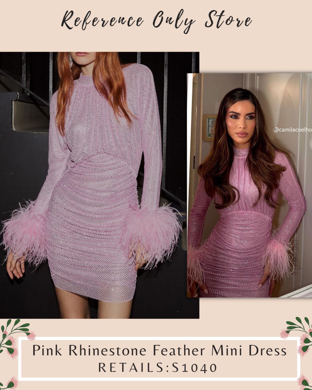 SP Pink Rhinestone Feather Mini Dress