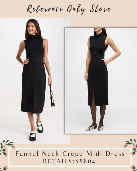 TH Funnel Neck Merino wool blend crepe midi dress