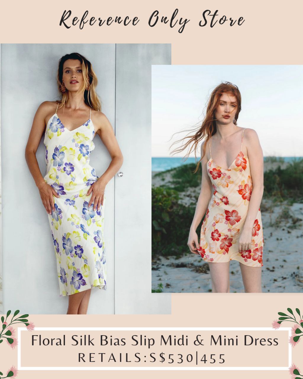 DJ Floral silk bias slip midi & mini dress