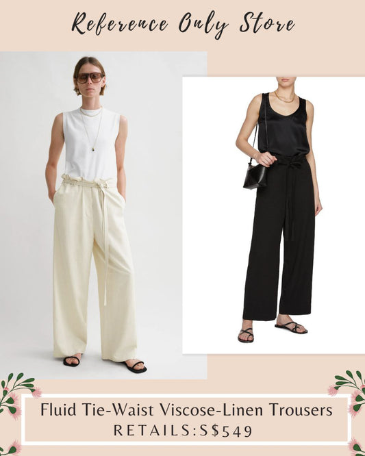 Tot Fluid Tie Waist Viscose Linen Trousers Pants