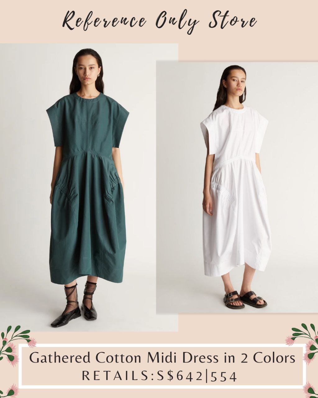 LM Gathered Cotton Midi Dress in 2 Colors