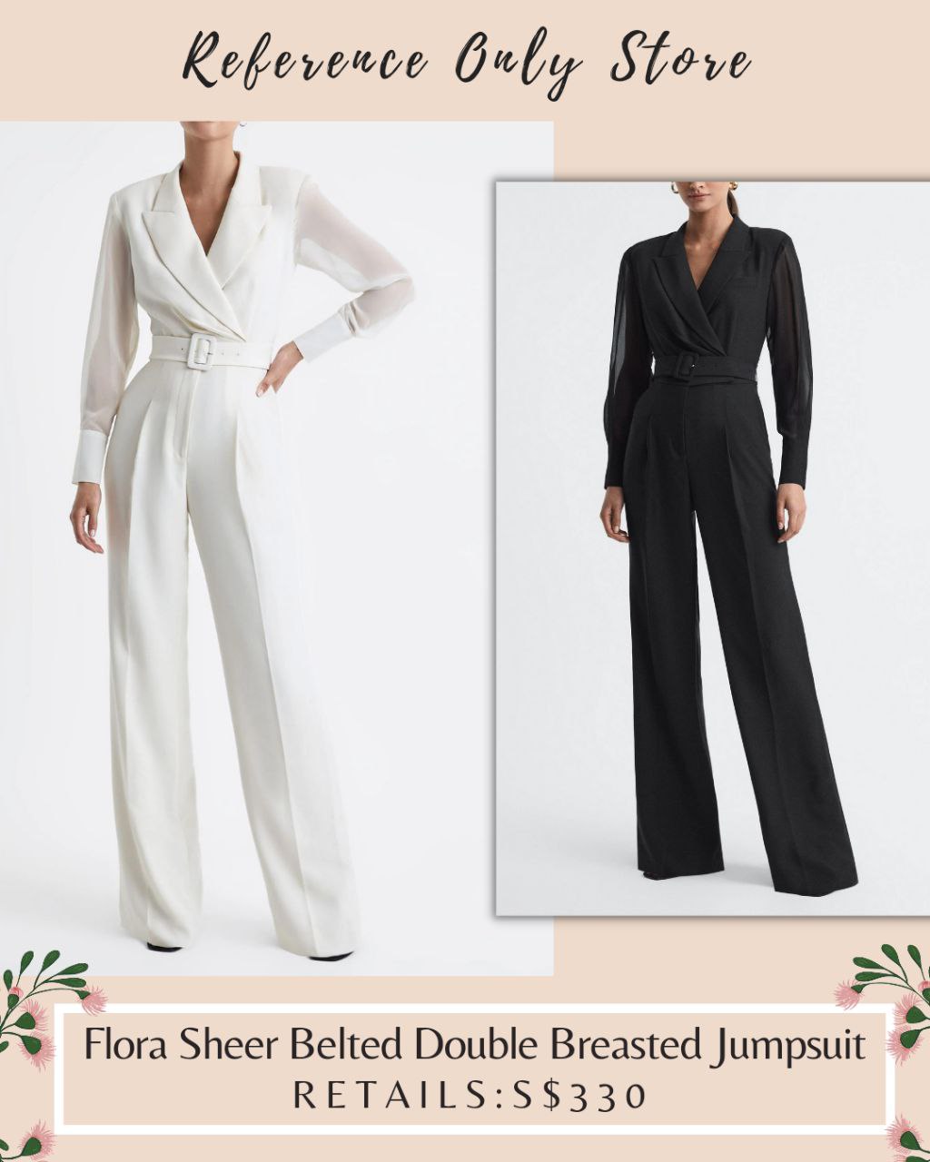 RS Flora Sheer Belted Double Breasted Jumpsuit