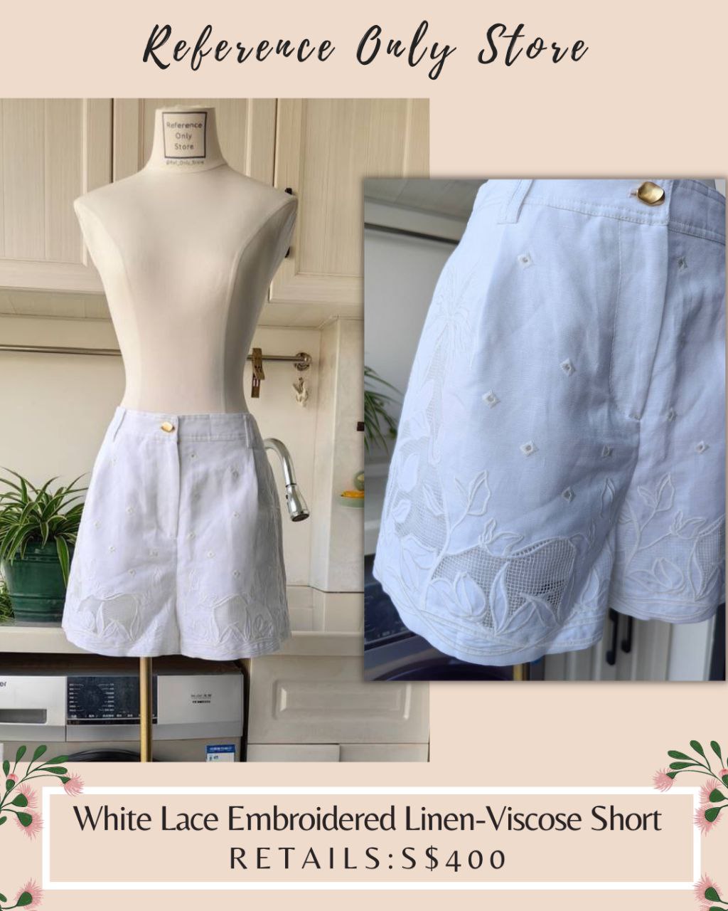AJ White lace embroidered shorts