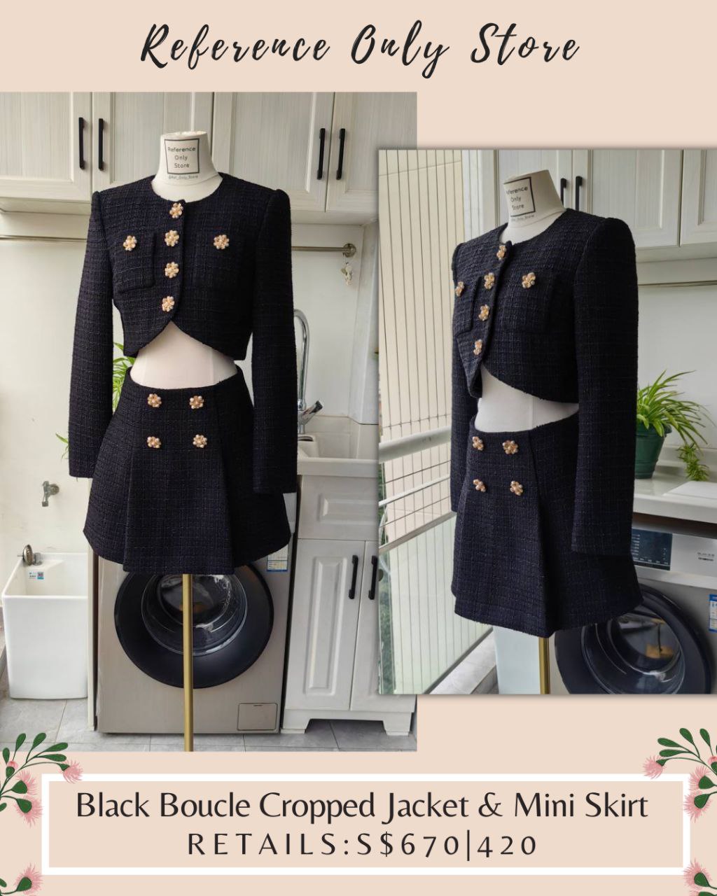 SP Black Boucle Cropped Jacket & Mini Skirt