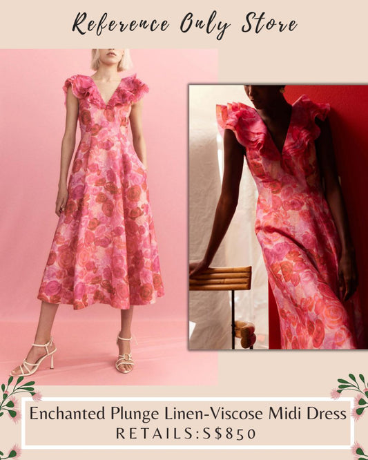AJ Enchanted Plunge linen Viscose Midi Dress
