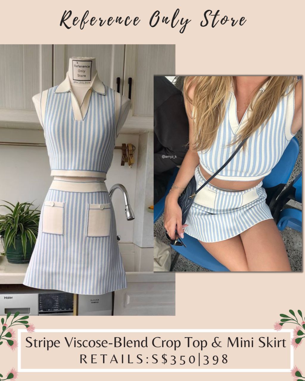 SD Stripe Viscose Crop top & Mini Skirt