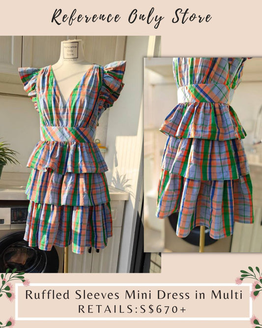 KS Ruffled Sleeves Mini Rainbow Dress