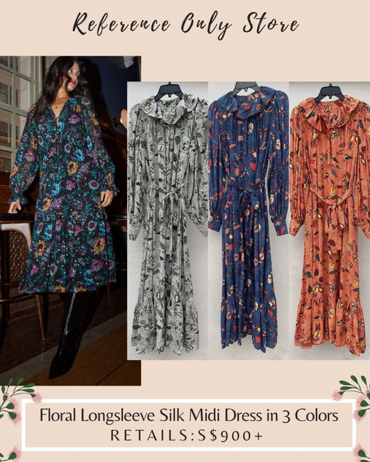 UJ Floral Long Sleeve Silk Midi Dress