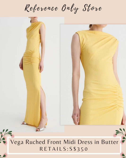 SB Vega Ruched Front midi dress in butter yellow