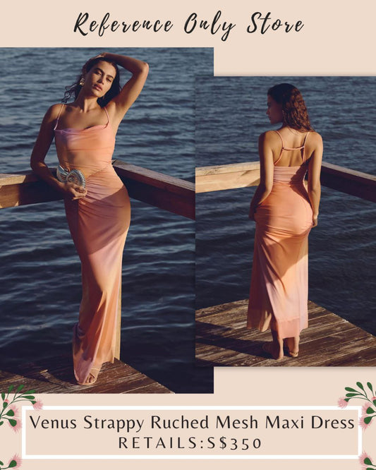 SB Venus strappy ruched mesh maxi dress