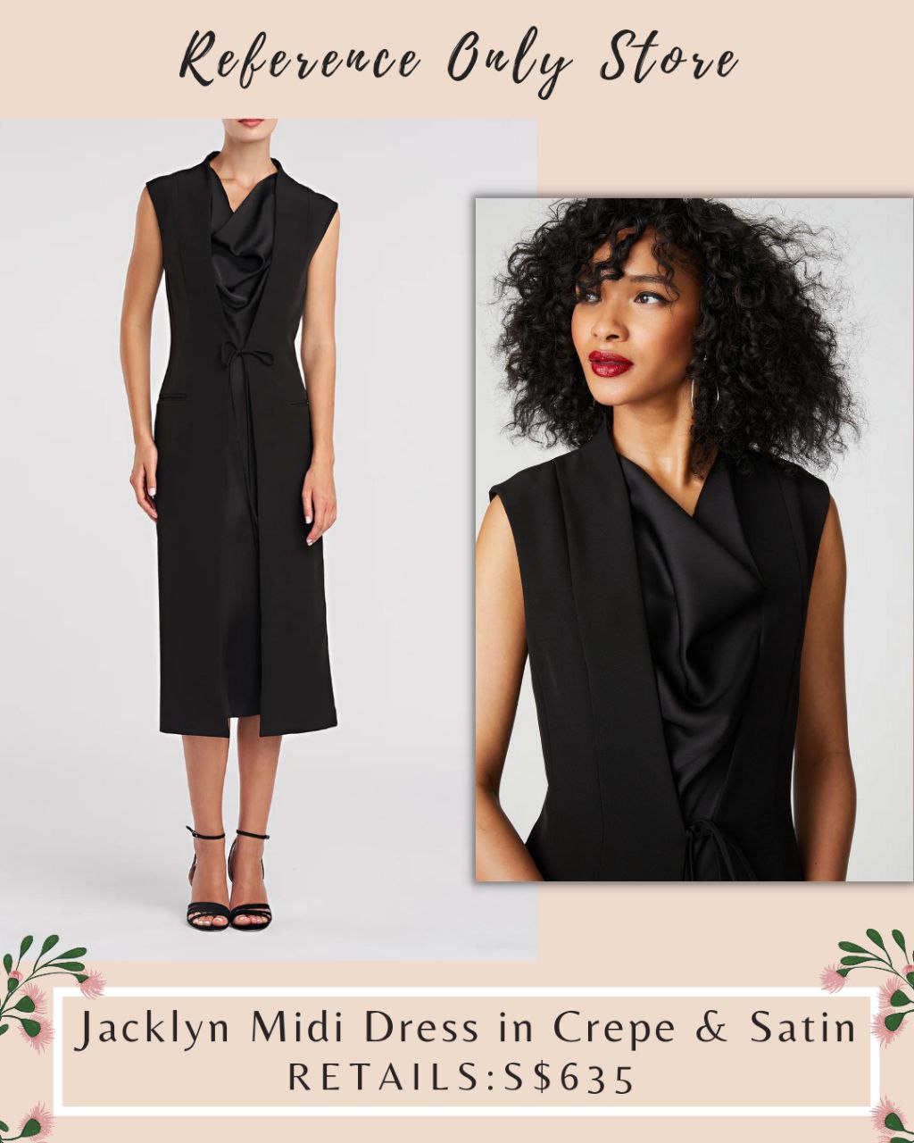 Hal Jacklyn Black Midi Dress in crepe and satin – For Reference Store