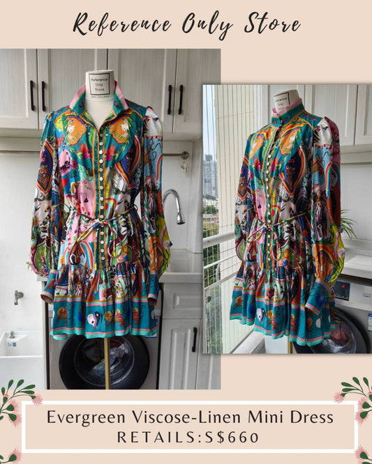 AM Evergreen Viscose Linen Mini Dress
