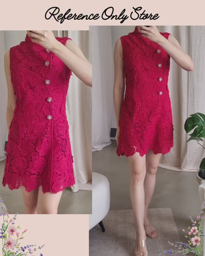 SP Red Lace Floral Mini Dress Cheongsam