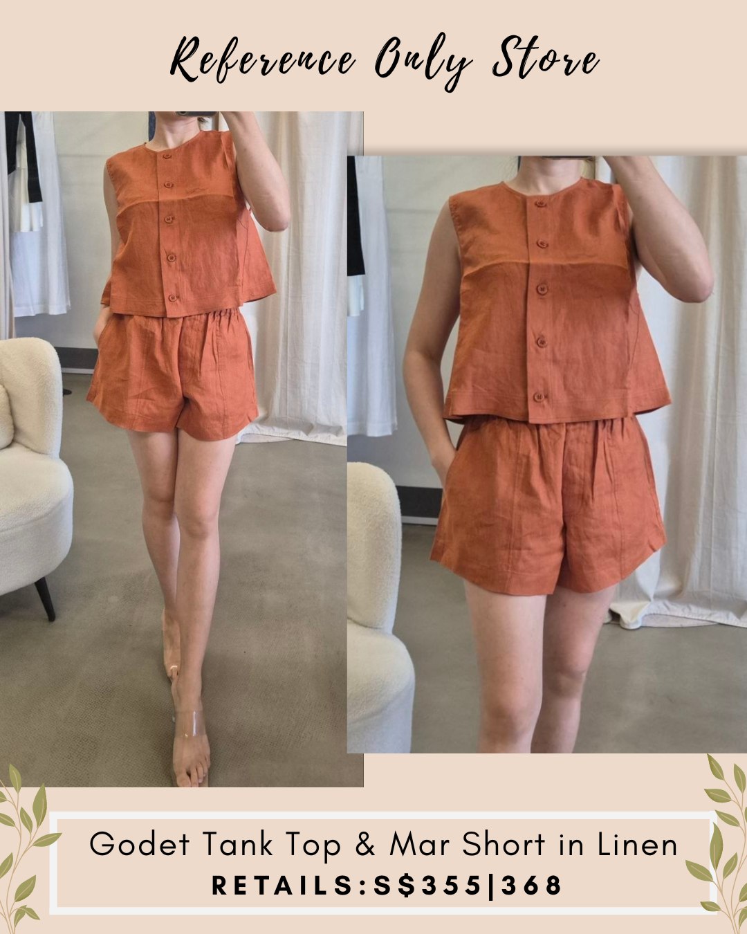 AA godet tank top and mar shorts in linen