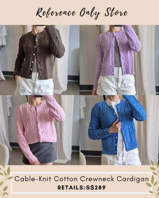 RL Cotton cable knit crew neck cardigan