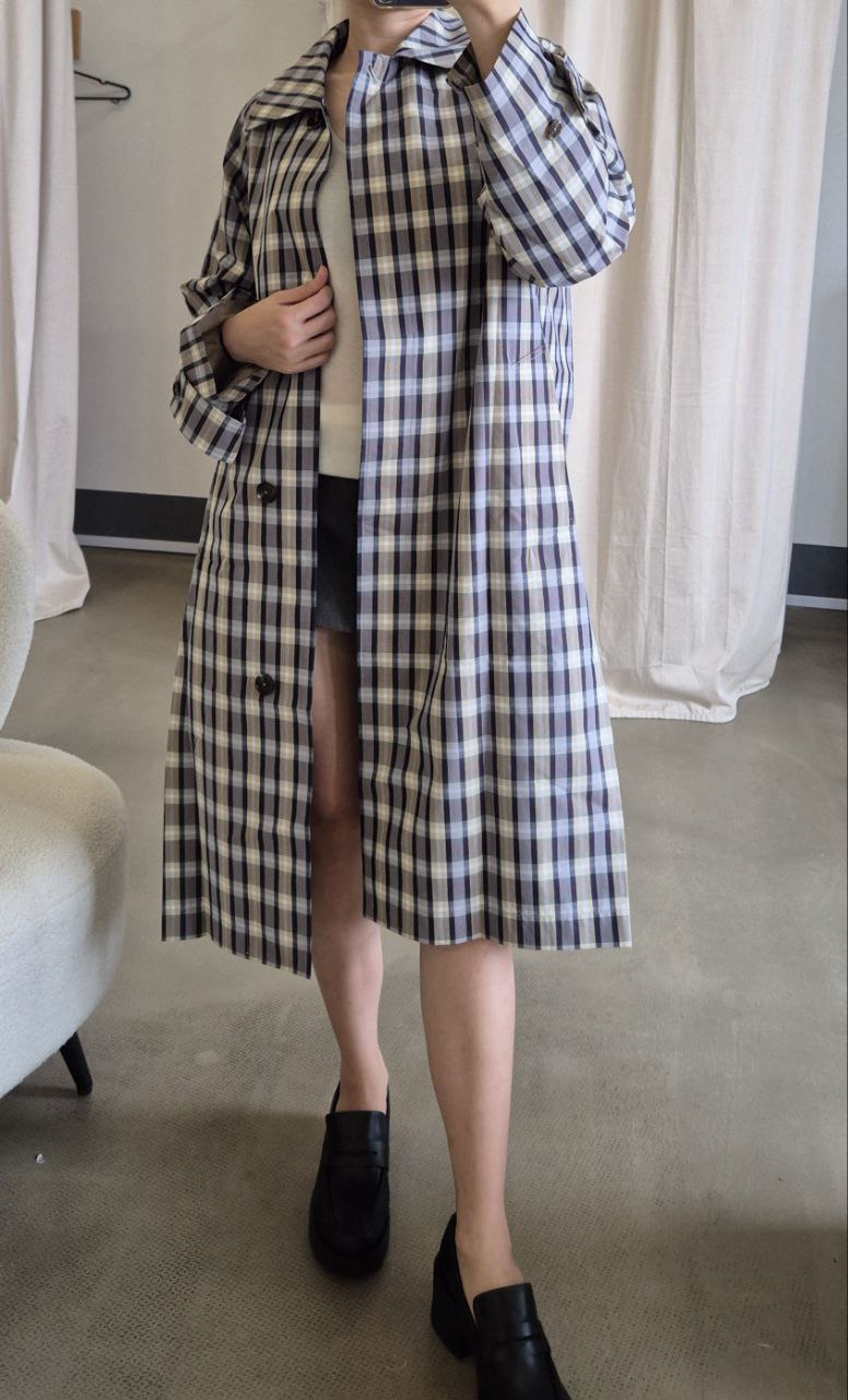 TR Tavishina silk cotton check long coat