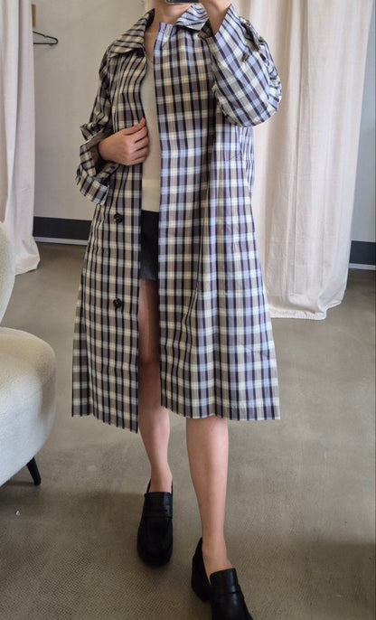 TR Tavishina silk cotton check long coat