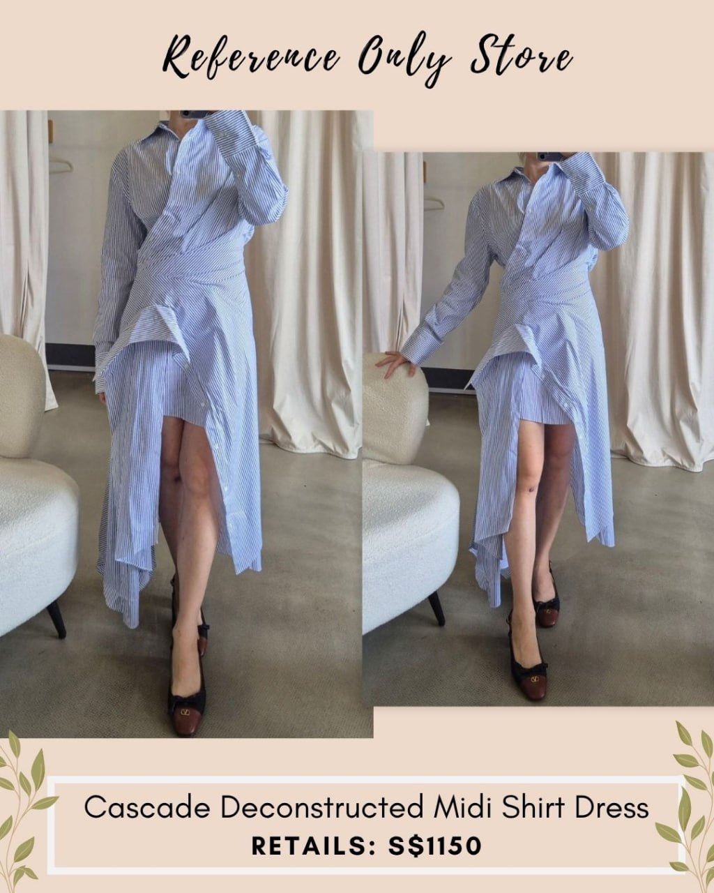 MSE Cascade deconstructed midi shirt dress in blue stripe