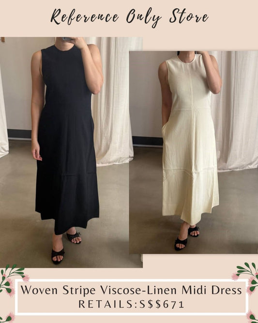 Tot woven stripe viscose linen midi dress