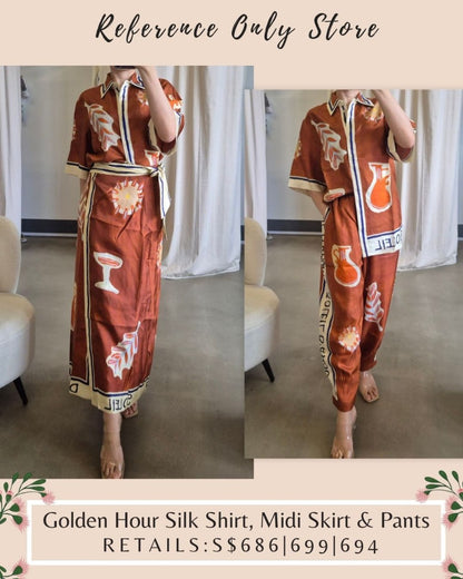 AM Golden Hour Silk Shirt & Midi Skirt & Pants