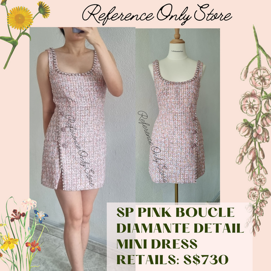 Sp Pink Boucle Diamanté Mini Dress