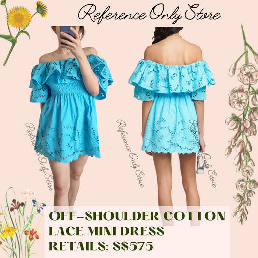 SP Off Shoulder Cotton Lace Blue Mini Dress