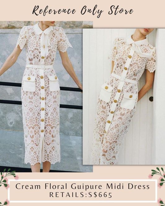SP Cream Floral Guipure Midi Ivory Dress