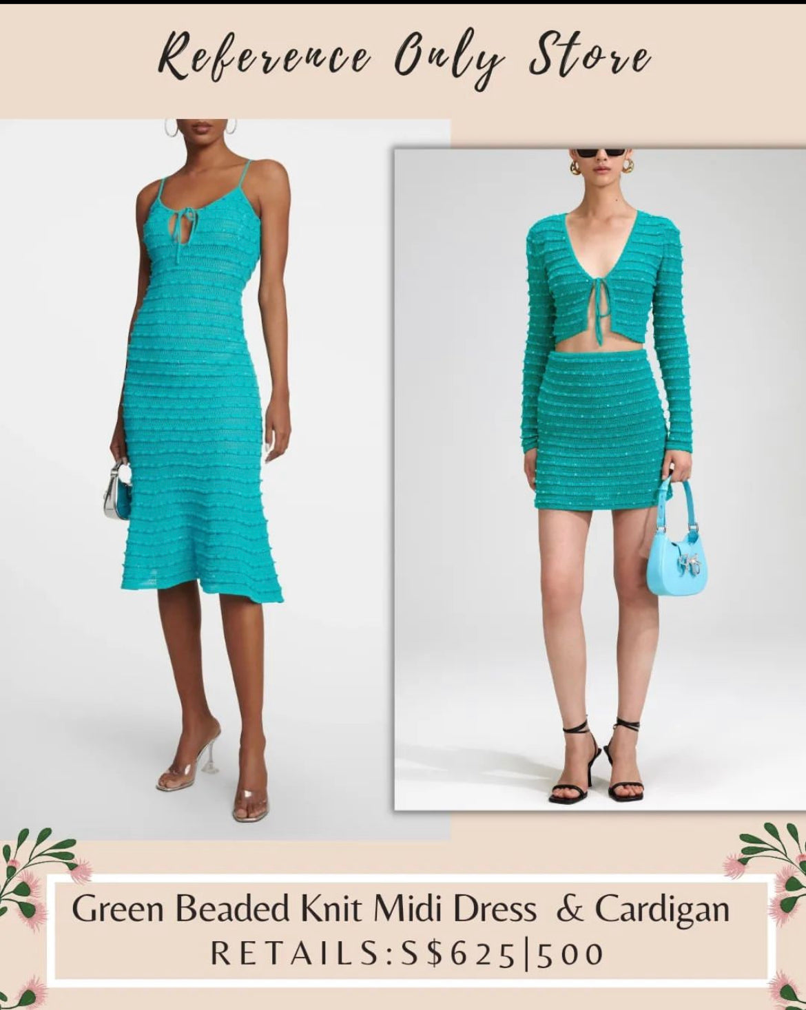 SP Green beaded Knit Dress | Cardigan