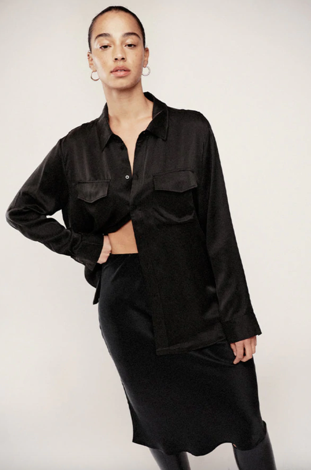 SL Boyfriend Shirt Top in Black