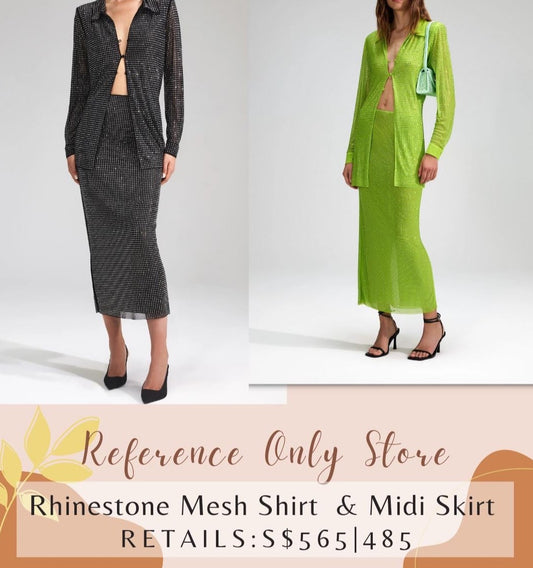 SP Rhinestone Mesh Shirt | Midi Skirt