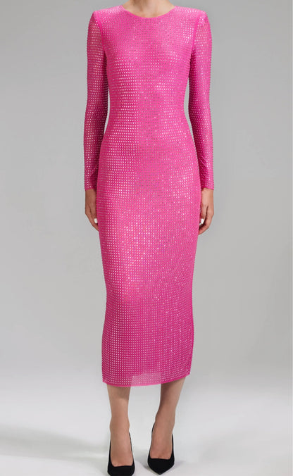 SP Pink | Black Rhinestone Long Sleeved GG midi dress
